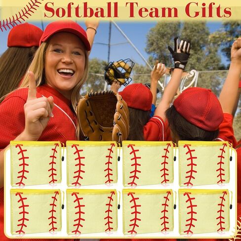 12 Pcs Softball Team Makeup Bag Gifts Bulk Clear Softball Mesh Zipper Cosmetic Bags with Zipper, Beach Pool Summer Waterproof Mesh Bag for Women Men Team Player Travel in Kuwait
