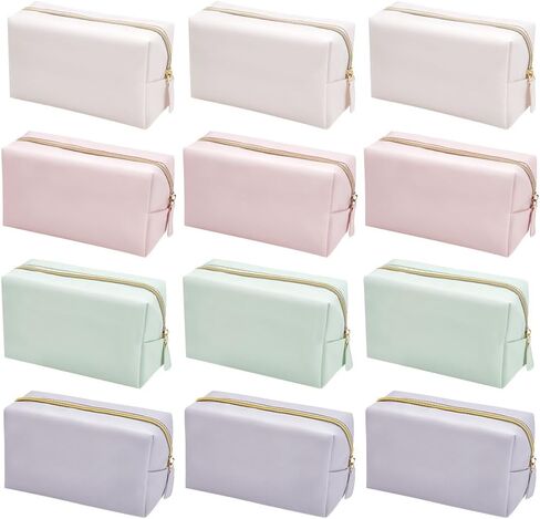 12Pcs 4 Color Makeup Bag PU Leather Cosmetic Pouch, Bridesmaid Makeup Bags Bulk Zipper Cosmetic Pouch Waterproof Small Portable Toiletry Bag for Women Travel Wedding Party Favors in Kuwait
