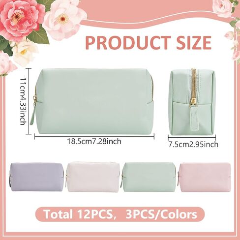 12Pcs 4 Color Makeup Bag PU Leather Cosmetic Pouch, Bridesmaid Makeup Bags Bulk Zipper Cosmetic Pouch Waterproof Small Portable Toiletry Bag for Women Travel Wedding Party Favors in Kuwait