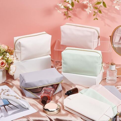 12Pcs 4 Color Makeup Bag PU Leather Cosmetic Pouch, Bridesmaid Makeup Bags Bulk Zipper Cosmetic Pouch Waterproof Small Portable Toiletry Bag for Women Travel Wedding Party Favors in Kuwait