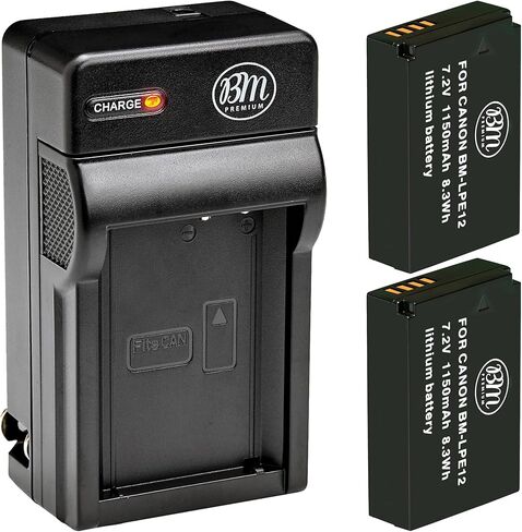 BM Premium 2-Pack of LP-E12 Batteries and Charger for Canon EOS-M, EOS M2, EOS M10, EOS M50, EOS M50 II, EOS M100, EOS M200, SX70 HS, Rebel SL1 Camera in Saudi Arabia