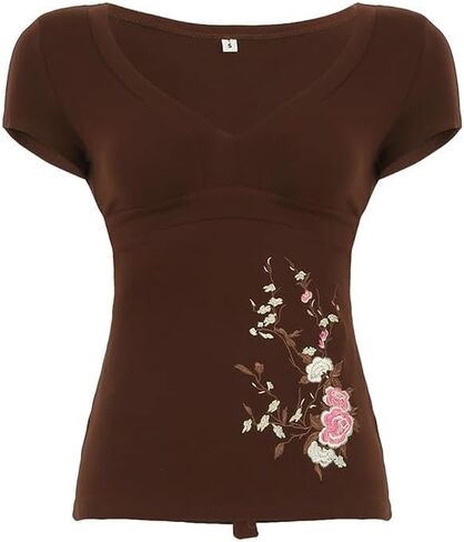 Fairy Grunge Cottagecore Top 2000s Mcbling Graphic Teen Girls Clothes Y2k V Neck Floral Whimsy Twee Shirt Women in Saudi Arabia