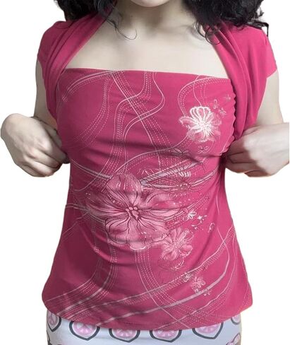 Fairy Grunge Cottagecore Top 2000s Mcbling Graphic Teen Girls Clothes Y2k V Neck Floral Whimsy Twee Shirt Women in Saudi Arabia