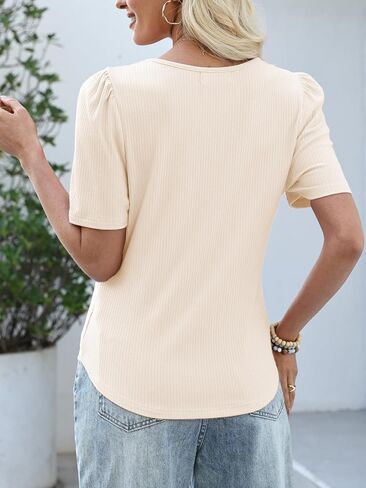 Women's Puff Short Sleeve Scoop Neck T Shirts Dressy Casual Tops Summer Trendy Textured Tees in Saudi Arabia