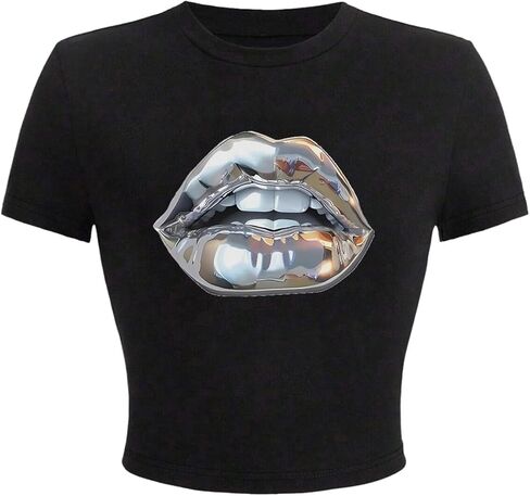 WDIRARA Women's Graphic T Shirts Crewneck Short Sleeve Tee Y2k Crop Tops in Kuwait