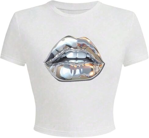 WDIRARA Women's Graphic T Shirts Crewneck Short Sleeve Tee Y2k Crop Tops in Saudi Arabia