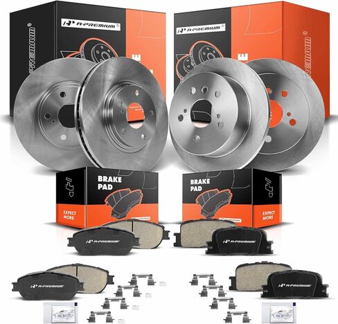 A-Premium Front Vented & Rear Solid Brake Rotors + Ceramic Pads Kit Compatible with Select Lexus Model - ES300 2003, ES330 2004-2006, 12-PC Set in Saudi Arabia