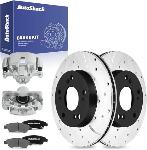 AutoShack Front Vented Drilled & Slotted E-Coated Brake Rotors + Ceramic Pads + Calipers 8-PC Brake Kit Replacement for 2006-2011 Honda Civic ShadowGuard 10.31" (261.9 mm) in Saudi Arabia