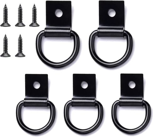 1/4" Heavy Duty Steel Hooks,Steel D-Ring Tie Down Anchors for Cargo Net, Truck Bed, Garage, Pickup, SUV, Workshops, Cargo Storage Mount on Hooks, D Ring with Screws (5 Pack) in Kuwait