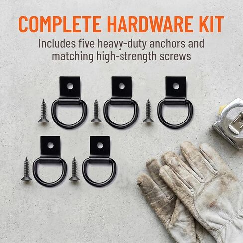 1/4" Heavy Duty Steel Hooks,Steel D-Ring Tie Down Anchors for Cargo Net, Truck Bed, Garage, Pickup, SUV, Workshops, Cargo Storage Mount on Hooks, D Ring with Screws (5 Pack) in Kuwait