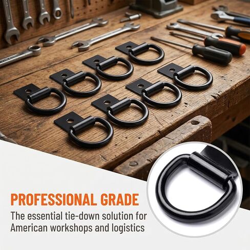 1/4" Heavy Duty Steel Hooks,Steel D-Ring Tie Down Anchors for Cargo Net, Truck Bed, Garage, Pickup, SUV, Workshops, Cargo Storage Mount on Hooks, D Ring with Screws (5 Pack) in Kuwait