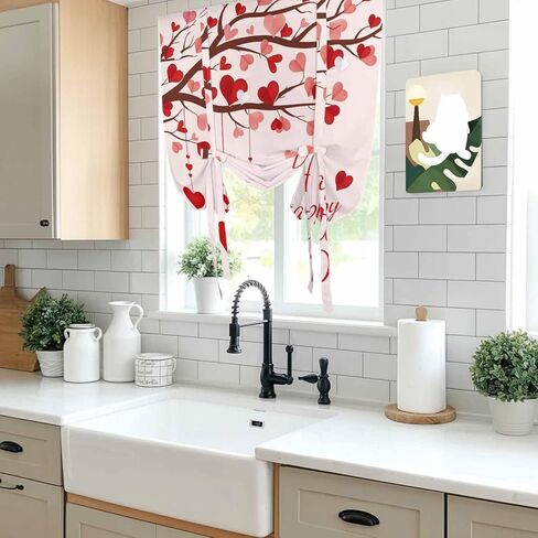 Mother's Day Tie Up Curtains for Window, Romance Love Tree Branches Pink Thermal Insulated Balloon Shade Adjustable Rod Pocket Curtains Valance Panels for Kitchen Bathroom Café 52'' x 45'' in Saudi Arabia