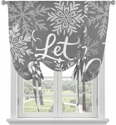 Snowflakes Tie Up Curtains for Window, Grey Snow Winter Retro Abstract Art Thermal Insulated Balloon Shade Adjustable Rod Pocket Curtains Valance Panels for Kitchen Bathroom Café 46'' x 63'' in Saudi Arabia