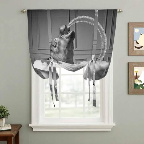 Hippo Tie Up Curtains for Window, Funny Animal Bathtub Abstract Art Grey Thermal Insulated Balloon Shade Adjustable Rod Pocket Curtains Valance Panels for Kitchen Bathroom Café 52'' x 63'' in Saudi Arabia