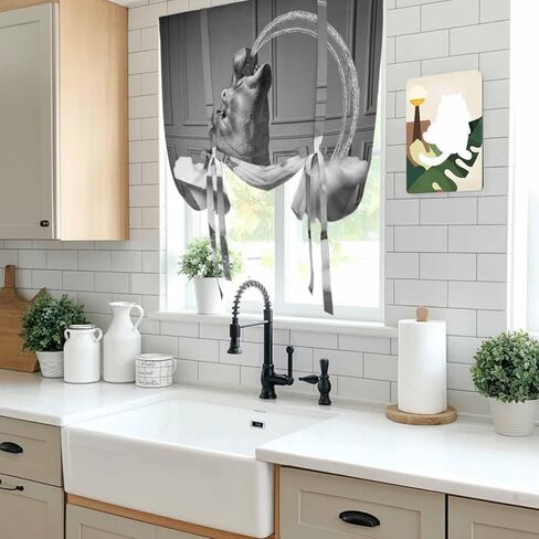 Hippo Tie Up Curtains for Window, Funny Animal Bathtub Abstract Art Grey Thermal Insulated Balloon Shade Adjustable Rod Pocket Curtains Valance Panels for Kitchen Bathroom Café 52'' x 63'' in Saudi Arabia