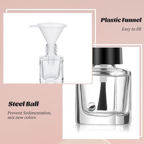 2 Pcs Empty Nail Polish Bottles with Brush Empty Fingernail Polish Bottles Glass Square Small 5ML Glass Bottle with Cap Funnel Mixing Balls Clear Nail Polishes Containers for Nails Art Samples in Saudi Arabia