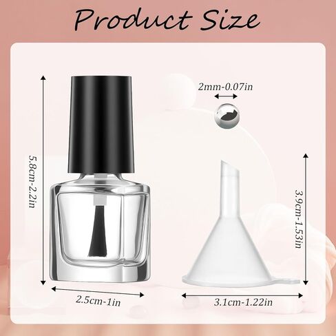2 Pcs Empty Nail Polish Bottles with Brush Empty Fingernail Polish Bottles Glass Square Small 5ML Glass Bottle with Cap Funnel Mixing Balls Clear Nail Polishes Containers for Nails Art Samples in Saudi Arabia