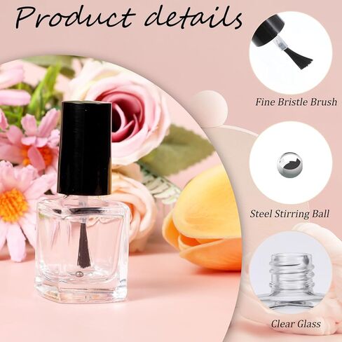 2 Pcs Empty Nail Polish Bottles with Brush Empty Fingernail Polish Bottles Glass Square Small 5ML Glass Bottle with Cap Funnel Mixing Balls Clear Nail Polishes Containers for Nails Art Samples in Saudi Arabia