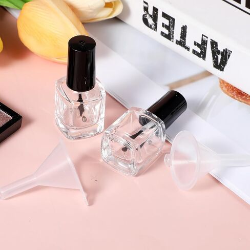 2 Pcs Empty Nail Polish Bottles with Brush Empty Fingernail Polish Bottles Glass Square Small 5ML Glass Bottle with Cap Funnel Mixing Balls Clear Nail Polishes Containers for Nails Art Samples in Saudi Arabia