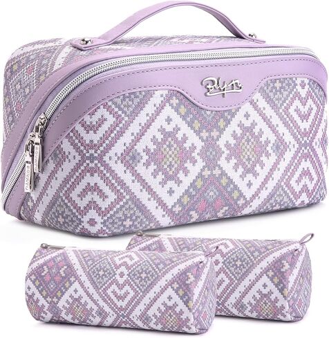 BOYATU Travel Makeup Bag for Women: Large Wide-Open Boho 3-Piece Cosmetic & Toiletry Organizer, Detachable Pouches for 40%More Storage, Waterproof Vegan Leather - Freedom Outside, Order Inside (Black) in Kuwait