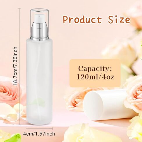 8 Pcs 120ml/4oz Frosted Glass Bottles Refillable Pump Dispenser Jar Travel Lotion Vials with Plastic Pump Head for Toiletry Liquid Foundation Cream Cosmetic Samples - Silver in Saudi Arabia