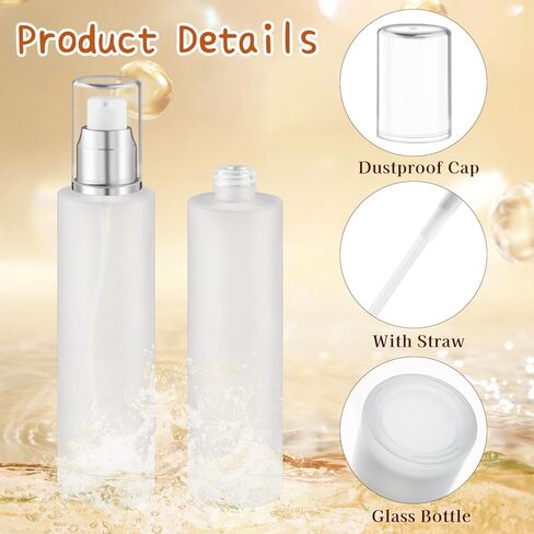 8 Pcs 120ml/4oz Frosted Glass Bottles Refillable Pump Dispenser Jar Travel Lotion Vials with Plastic Pump Head for Toiletry Liquid Foundation Cream Cosmetic Samples - Silver in Saudi Arabia