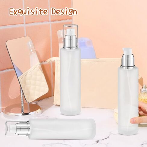 8 Pcs 120ml/4oz Frosted Glass Bottles Refillable Pump Dispenser Jar Travel Lotion Vials with Plastic Pump Head for Toiletry Liquid Foundation Cream Cosmetic Samples - Silver in Saudi Arabia