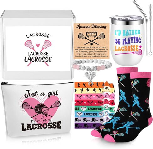 Sieral 7 Pcs Lacrosse Gift Set for Teen Girls Women Includes Crew Socks Elastics Hair Ties 12 oz Tumbler Bracelet Gift Box for Lacrosse Moms Player Lovers Birthday Presents Friend Sister BFF Bestie in Saudi Arabia