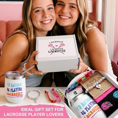 Sieral 7 Pcs Lacrosse Gift Set for Teen Girls Women Includes Crew Socks Elastics Hair Ties 12 oz Tumbler Bracelet Gift Box for Lacrosse Moms Player Lovers Birthday Presents Friend Sister BFF Bestie in Saudi Arabia