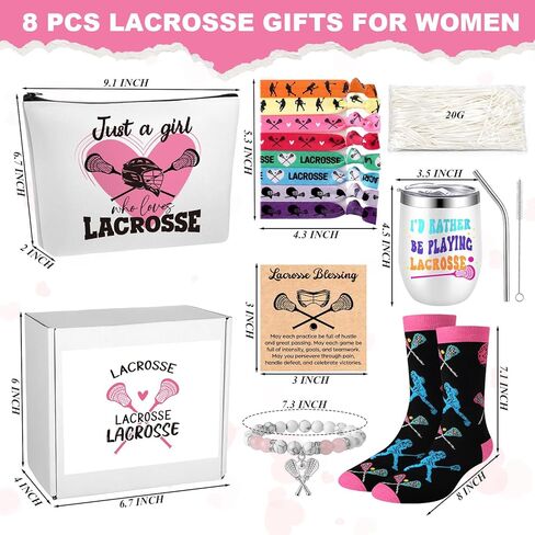 Sieral 7 Pcs Lacrosse Gift Set for Teen Girls Women Includes Crew Socks Elastics Hair Ties 12 oz Tumbler Bracelet Gift Box for Lacrosse Moms Player Lovers Birthday Presents Friend Sister BFF Bestie in Saudi Arabia