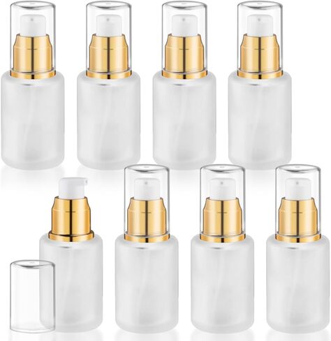 8 Pcs 120ml/4oz Frosted Glass Bottles Refillable Pump Dispenser Jar Travel Lotion Vials with Plastic Pump Head for Toiletry Liquid Foundation Cream Cosmetic Samples - Silver in Saudi Arabia