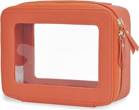 حقيبة أدوات الزينة للسفر من الجلد الصناعي الشفاف من NGIL، منظم حقيبة المكياج للنساء، نافذة شفافة وحقيبة مكياج بسحاب ذهبي، أساسية لرحلة الطريق، العناية بالبشرة، أساسيات سفينة الرحلات البحرية (بني) in Kuwait