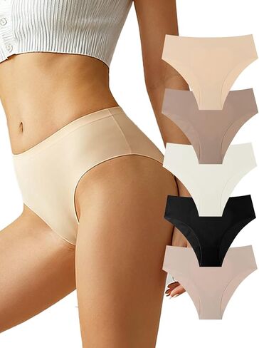 5-Pack Breathable Ice-Silk Seamless Heart-Back Women' s Underwear Set, Soft Briefs Panties No Show Underwear in Saudi Arabia