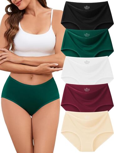 Women's Underwear High Waisted Briefs Stretch Full Coverage Ladies Panties Soft Breathable Underpants 5 Pack in Kuwait