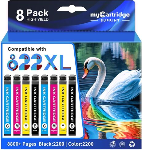 myCartridge SUPRINT Remanufactured Ink Cartridge Replacement for Epson 822XL Ink Cartridges Combo Pack 822 XL Works with Workforce Pro WF-3820 WF-3823 WF-4820 WF-4830 WF-4833 WF-4834 Printers (8 Pack) in Kuwait