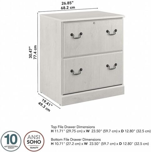 خزانة ملفات جانبية من Bush Furniture Saratoga ذات درجين في حصاد الكرز، صندوق تخزين المستندات للمكتب المنزلي، كتان أبيض in Kuwait