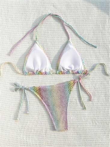 Verdusa Women's 2 Piece Metallic Halter String Bikini Set Cheeky High Cut Swimsuits in Saudi Arabia