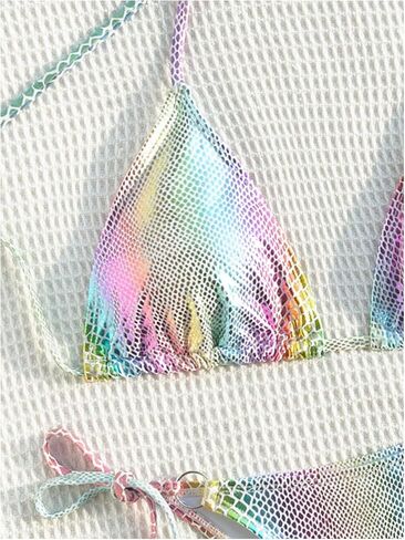 Verdusa Women's 2 Piece Metallic Halter String Bikini Set Cheeky High Cut Swimsuits in Saudi Arabia