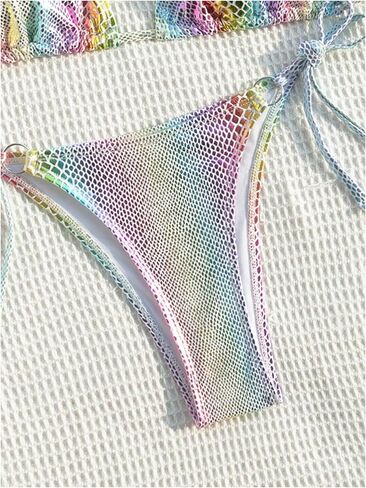 Verdusa Women's 2 Piece Metallic Halter String Bikini Set Cheeky High Cut Swimsuits in Saudi Arabia