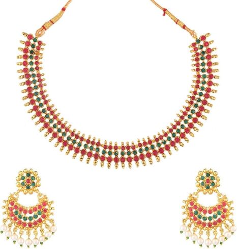 Efulgenz Indian Jewelry Sets for Women Beaded Bollywood Jewelry Faux Pearl Choker Necklace Traditional Crystal Choker Necklace Earrings Wedding Jewelry Sets for Women in Kuwait