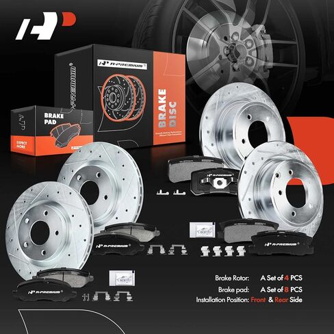 A-Premium Front and Rear Brake Rotors + Ceramic Pads Kit Compatible with Select Chrysler, Dodge, Jeep and Mitsubishi Models-200, Sebring, Compass, Lancer, Avenger, Patriot, Outlander, Outlander Sport in Saudi Arabia
