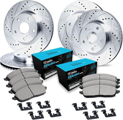R1 Concepts Front Rear Brakes and Rotors Kit |Front Rear Brake Pads| Brake Rotors and Pads| Ceramic Brake Pads and Rotors |Hardware Kit|fits 2016-2021 Honda Civic in Saudi Arabia