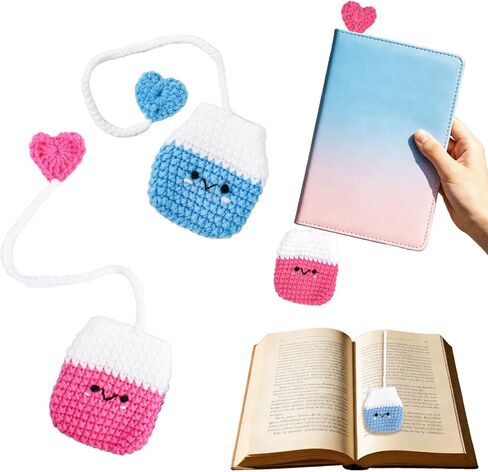 Neowedding Crochet Tea Bag Bookmark 2-Piece Set - Cute Yarn Page Markers for Book, Handmade-Style Reading Accessories for Book Lovers & Students in Saudi Arabia