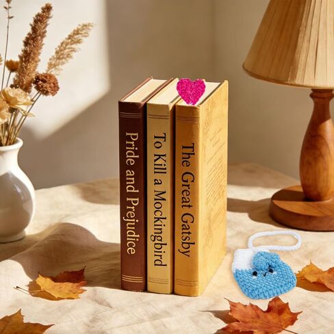 Neowedding Crochet Tea Bag Bookmark 2-Piece Set - Cute Yarn Page Markers for Book, Handmade-Style Reading Accessories for Book Lovers & Students in Saudi Arabia