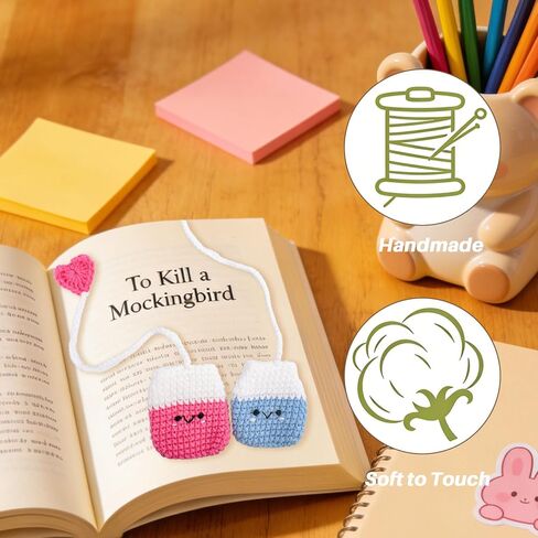 Neowedding Crochet Tea Bag Bookmark 2-Piece Set - Cute Yarn Page Markers for Book, Handmade-Style Reading Accessories for Book Lovers & Students in Saudi Arabia