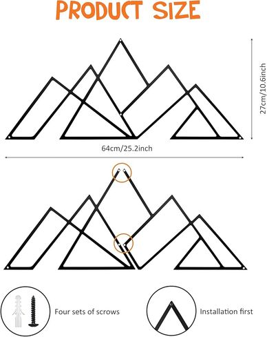 Slagindeco Mountain Metal Wall Art - Geometric Wall Sculpture - Horizontal Contemporary Home Decor for Living Room, Bedroom & Office in Kuwait