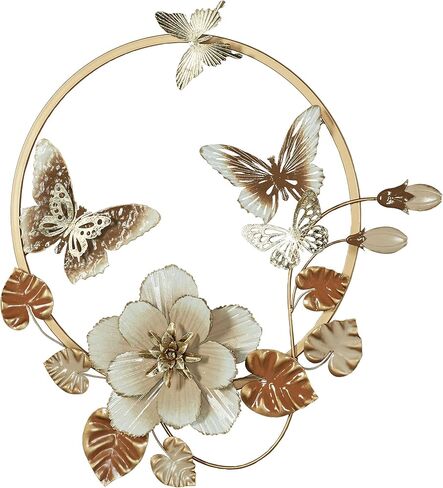 Touch of Class Floral Nouveau Wall Art Sculpture | Butterfly | Nature | Metal Wall Art Circle Decor | Swirl | Flower Leaf | Hand Finished | Dimensional Openwork | Ivory Blush Copper Gold in Saudi Arabia