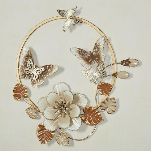 Touch of Class Floral Nouveau Wall Art Sculpture | Butterfly | Nature | Metal Wall Art Circle Decor | Swirl | Flower Leaf | Hand Finished | Dimensional Openwork | Ivory Blush Copper Gold in Saudi Arabia