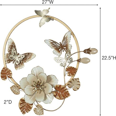 Touch of Class Floral Nouveau Wall Art Sculpture | Butterfly | Nature | Metal Wall Art Circle Decor | Swirl | Flower Leaf | Hand Finished | Dimensional Openwork | Ivory Blush Copper Gold in Saudi Arabia