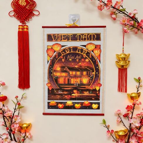 LOONELO Vietnam Nha Trang Wall Hanging Scroll, Faux Rattan Decorative Wall Art, Vietnamese Souvenir Gift, Vintage Asian Home Decor for Living Room Bedroom Office, Cultural Travel Decoration in Saudi Arabia